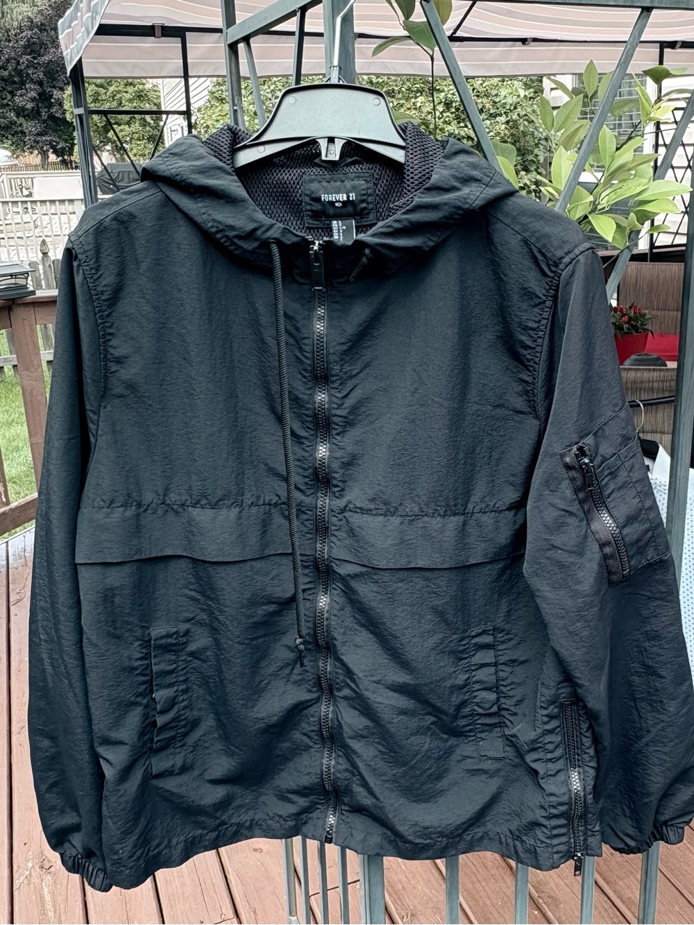 Forever 21 Black Hooded Windbreaker Jacket